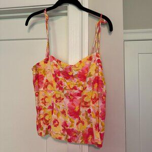 Old Navy Pink & Orange floral fitted linen crop top